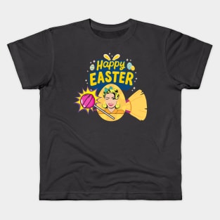 Happy easter pop art girl broom modern art lollipop girl Kids T-Shirt